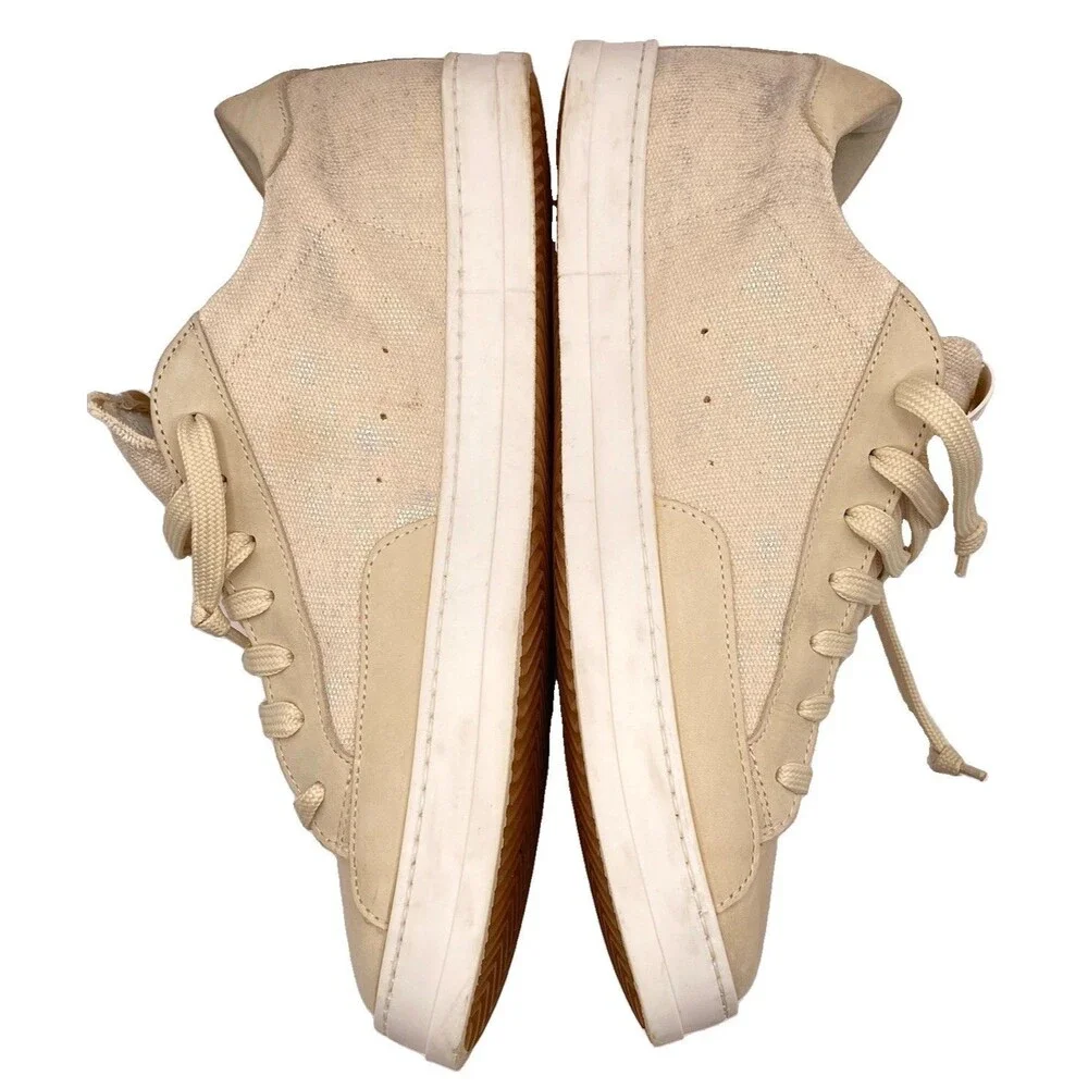 P448 Womens John Low Top Sneakers Leather Canvas US 9 Beige Metallic Shimmer